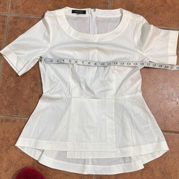 NWOT Lafayette 148 New York Cream Cuffed Sleeve Peplum Blouse Size 4 - Picture 8 of 10